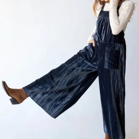 NATURAL LIFE | Velvet Jumpsuit XL | Women's Wide Leg One-Piece - Picture 3 of 16